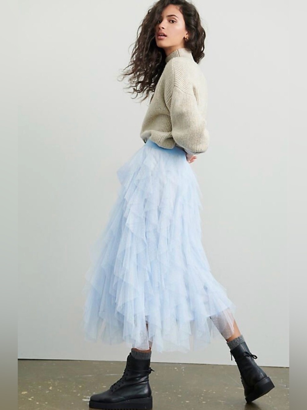 Anthropologie Cheri Ruffle Tulle Midi Skirt